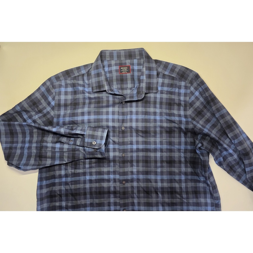 Untuckit‎ Mens Size XXL Blue Check Long Sleeve Button Up Shirt